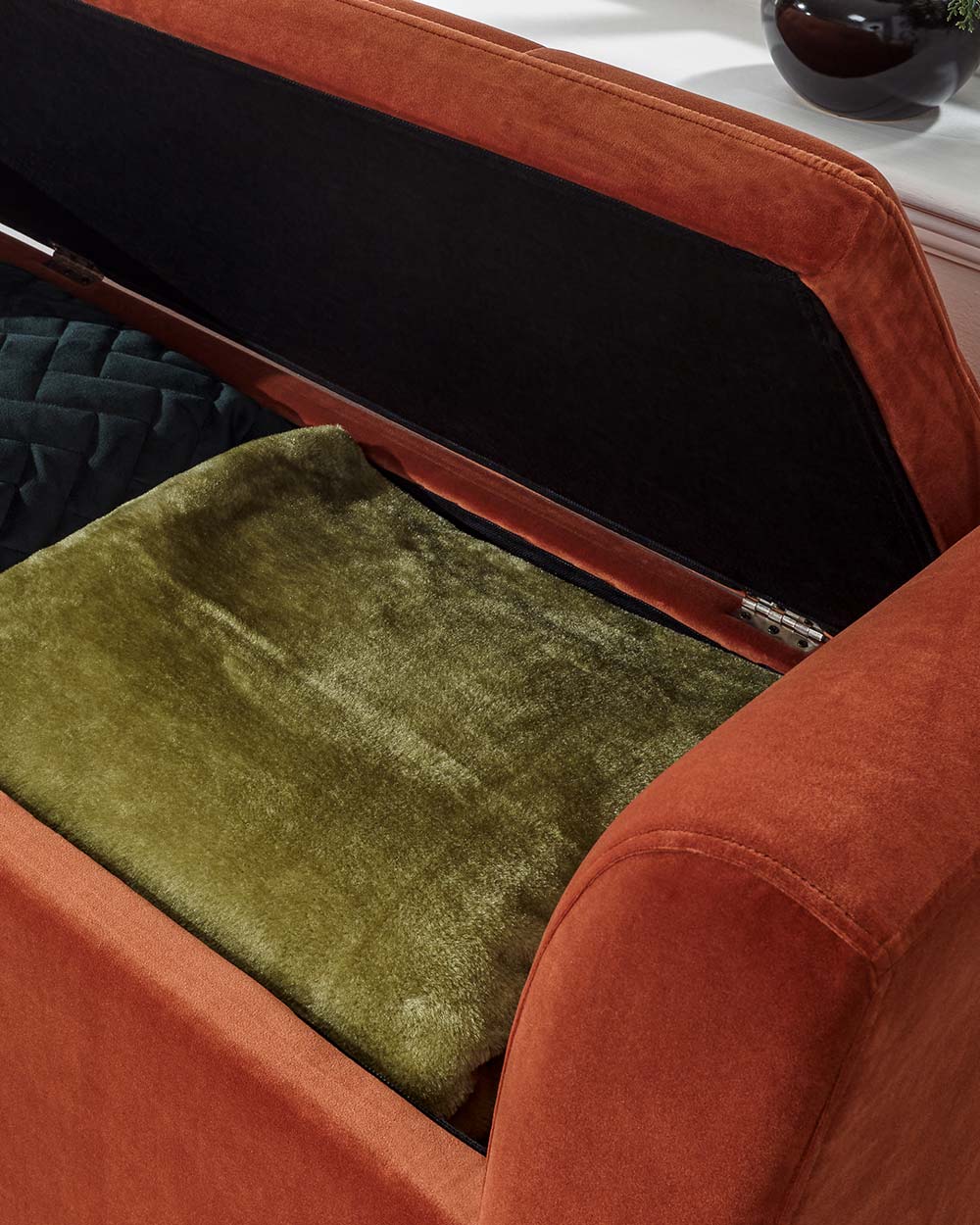 Storage Bench Window Seat, Russet Velour