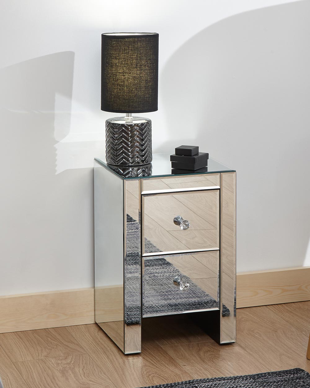 Slim Venetian 2 Drawer Mirrored Chest Of Drawers