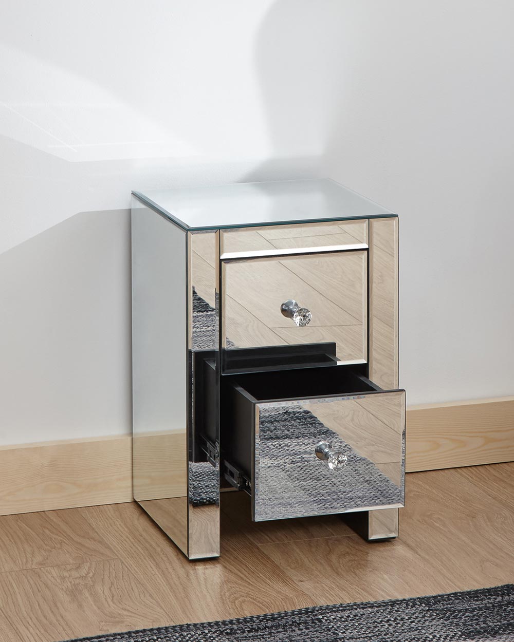 Slim Venetian 2 Drawer Mirrored Chest Of Drawers