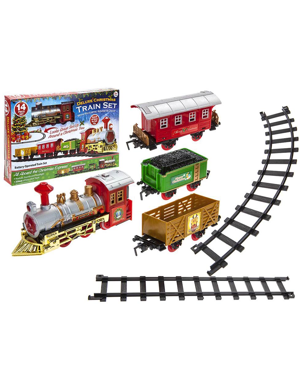 14pc Deluxe Christmas Train Set Lights Up Sounds