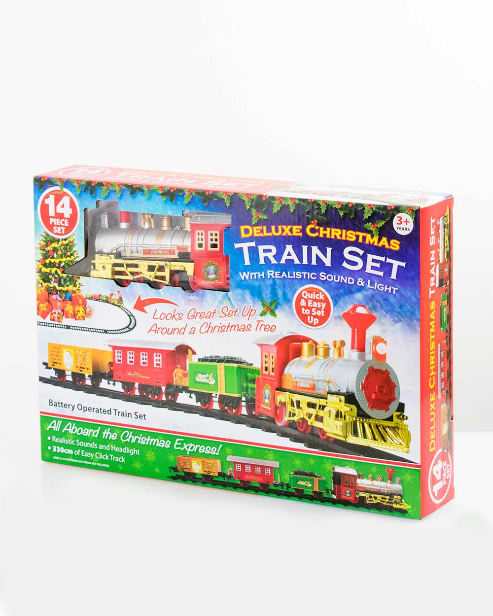 14pc Deluxe Christmas Train Set Lights Up Sounds