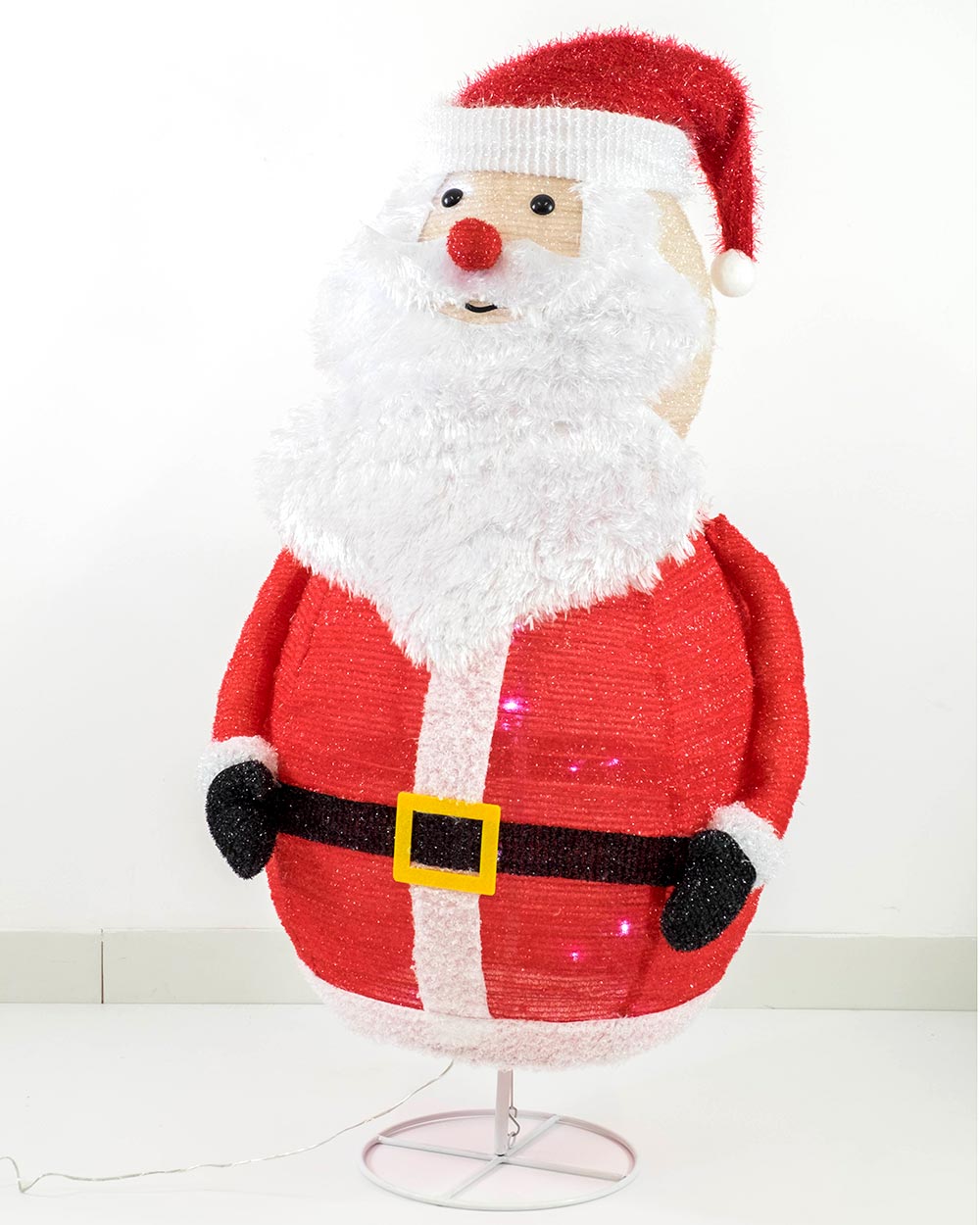 Add some festive fun to your home with this adorable Christmas LED Pop Up Santa. At 90cm tall, this Pop Up Santa has been specifically designed to use indoors or outdoors. Using a durable metal frame then covered in a tinsel fabric. With 30 white LED lights it looks great throughout the day. It will look especially attractive when night falls. Simply illuminate for the full effect!