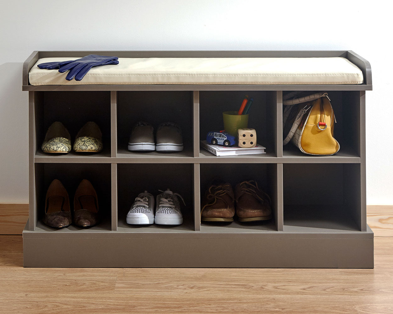 Shoe Storage Bench Grey With Cream Seat