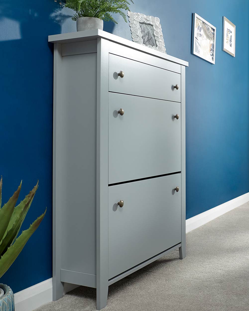Shoe Storage Cabinet Deluxe 2 Tier, Grey