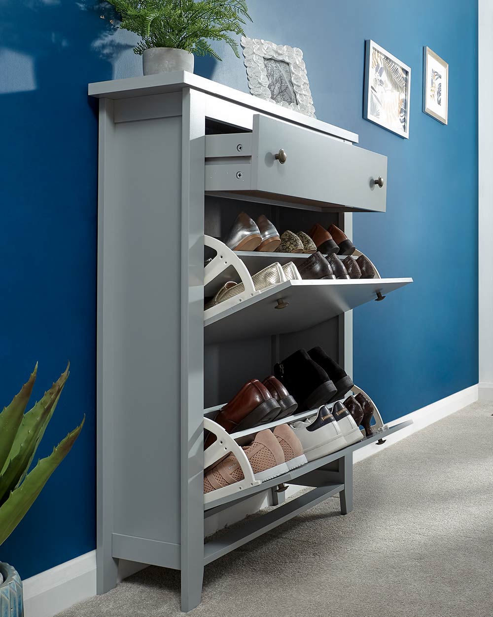Shoe Storage Cabinet Deluxe 2 Tier, Grey