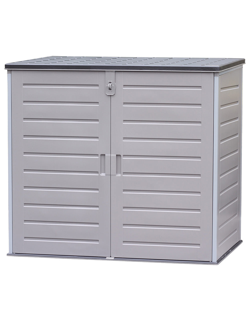 This stylish garden storage unit is the perfect garden storage solution. With a large 1170 litre capacity it's ideal for keeping all your garden equipment secure. This garden storage unit is perfect for storing large outdoor items. Such as lawnmowers, barbecues, garden tools, garden furniture and children's toys. This garden storage unit will also house two small (120 litre) wheelie bins.