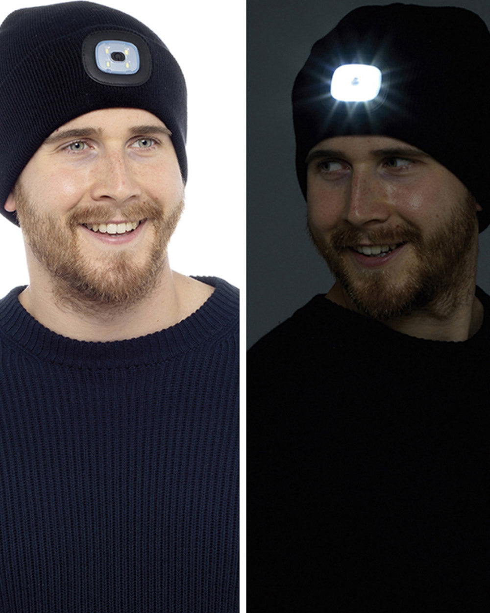 LED Beanie Hat Black Light Up Head Torch