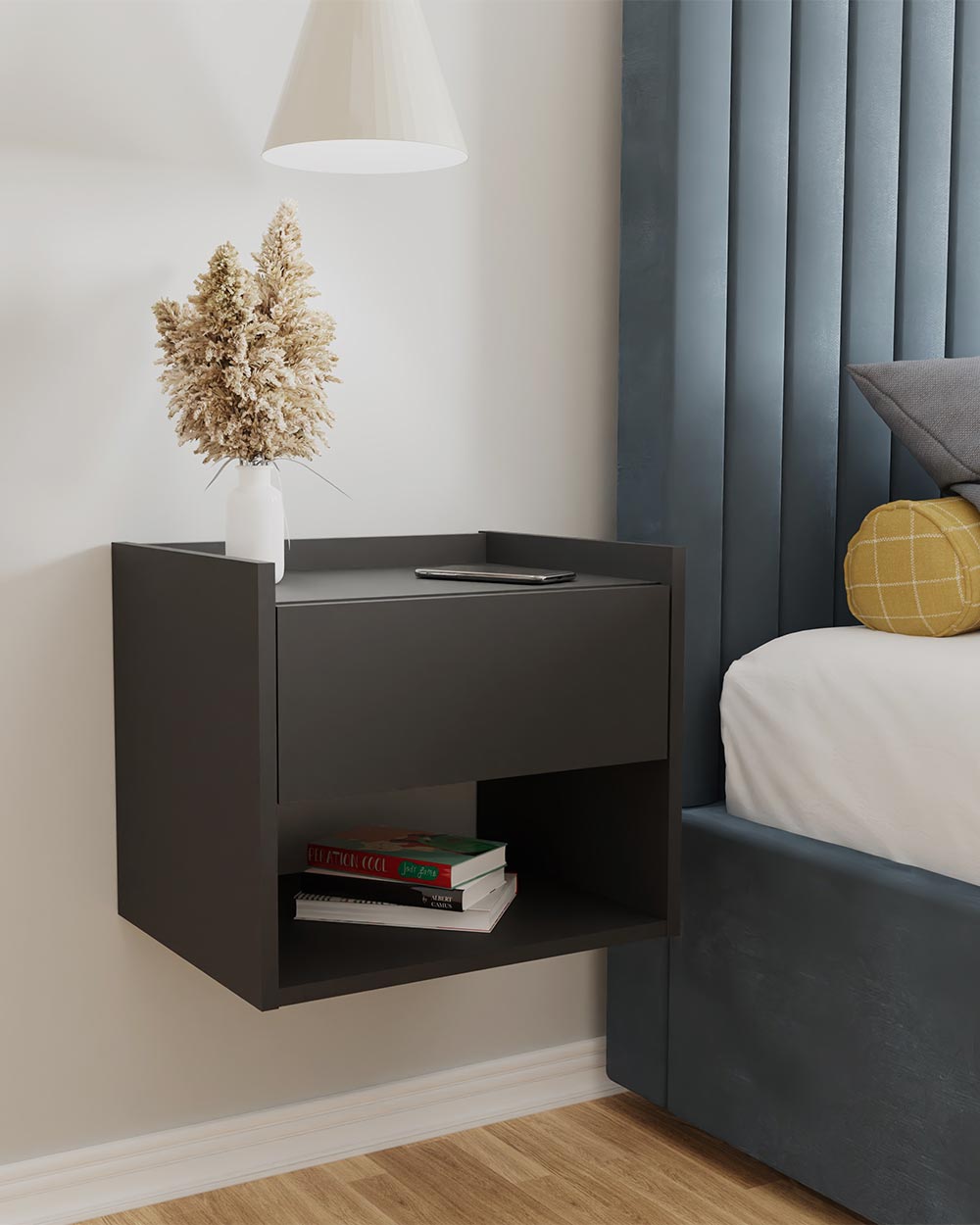 Pair of Floating Bedside Tables Anthracite