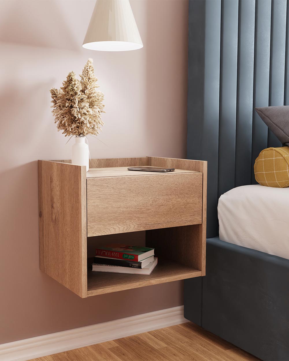 Pair of Floating Bedside Tables Oak Effect