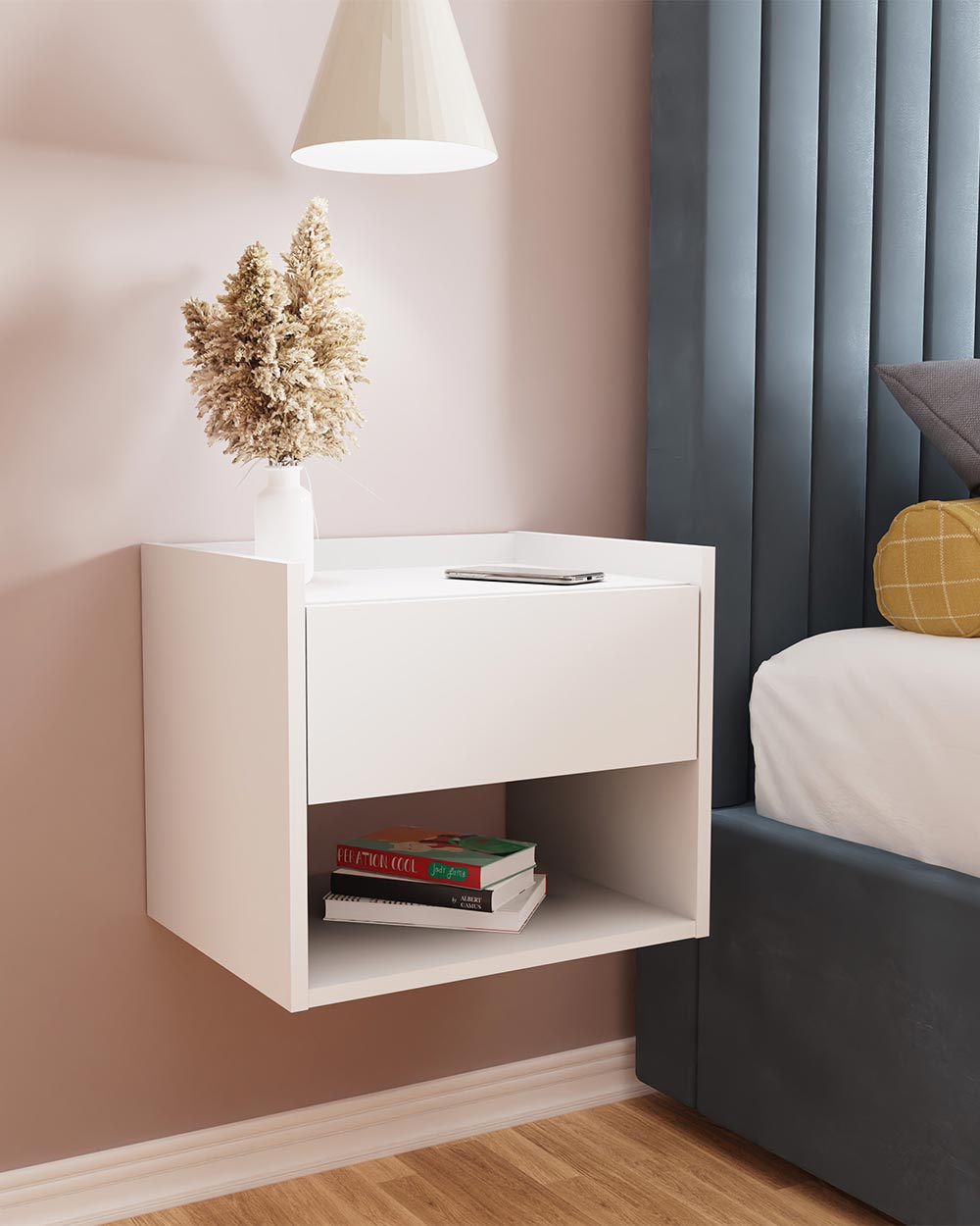 Pair of Floating Bedside Tables White