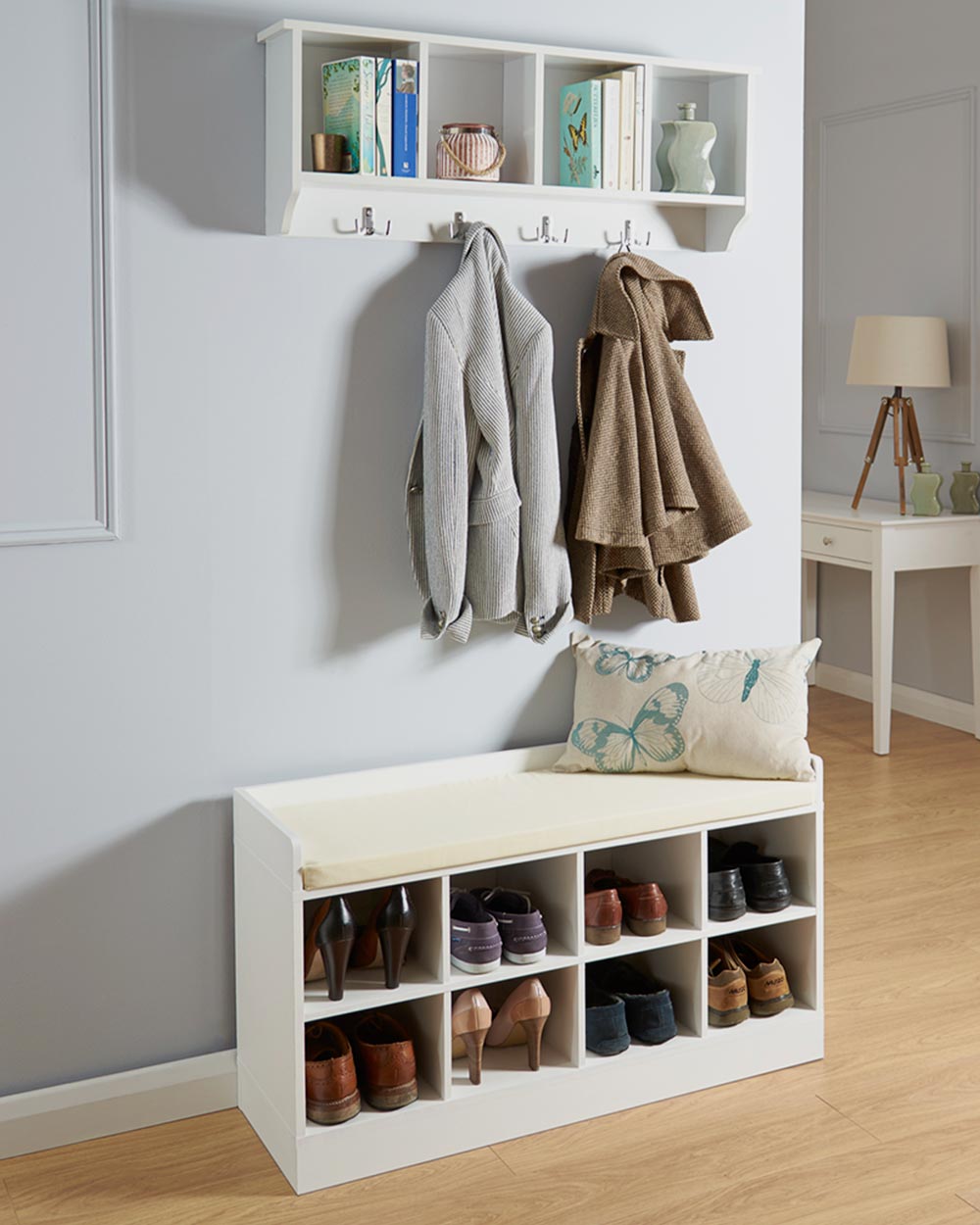 Shoe Storage Bench White With Cream Seat Sue Ryder