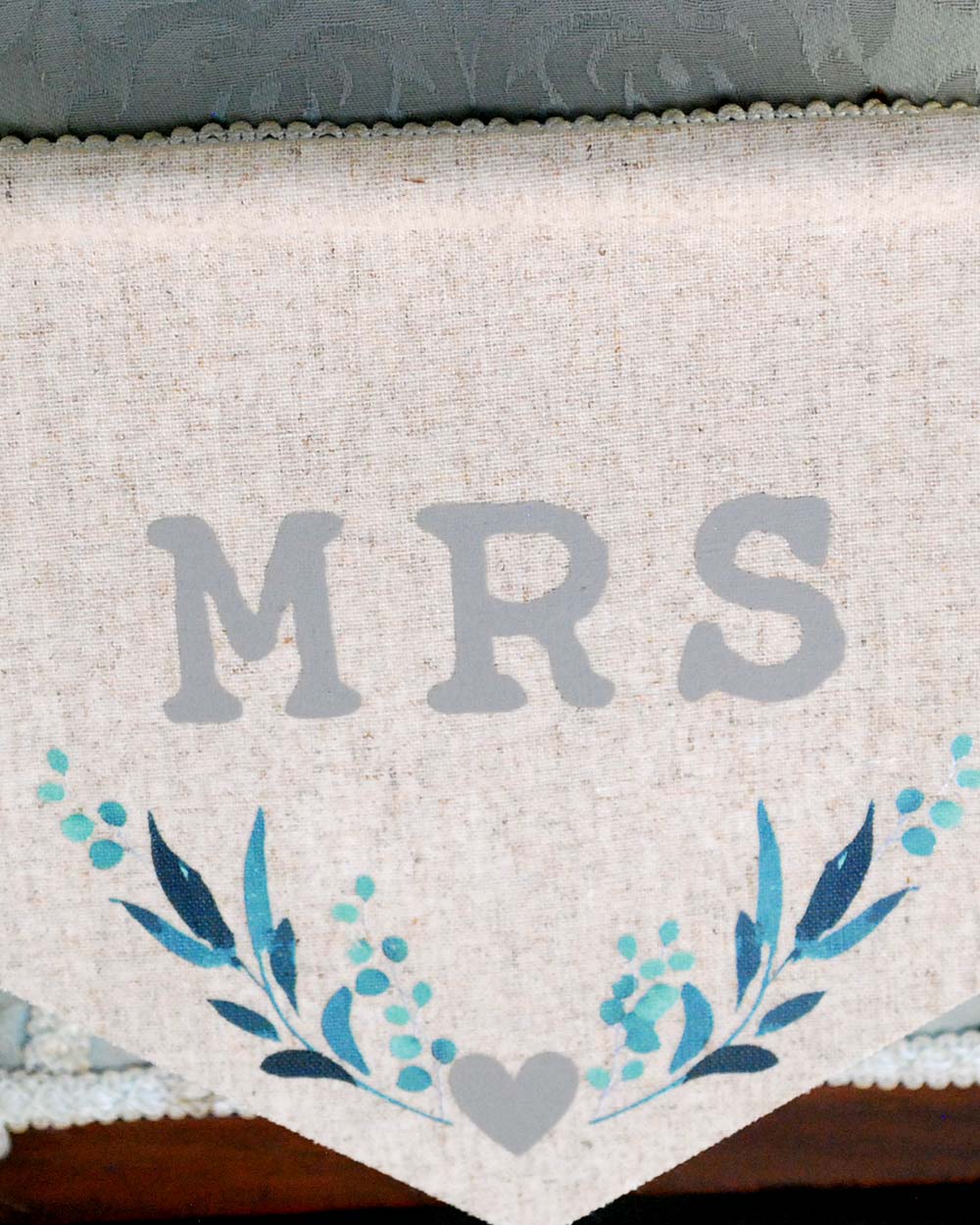 Mr & Mrs Wedding Chair Signs Leaf Print