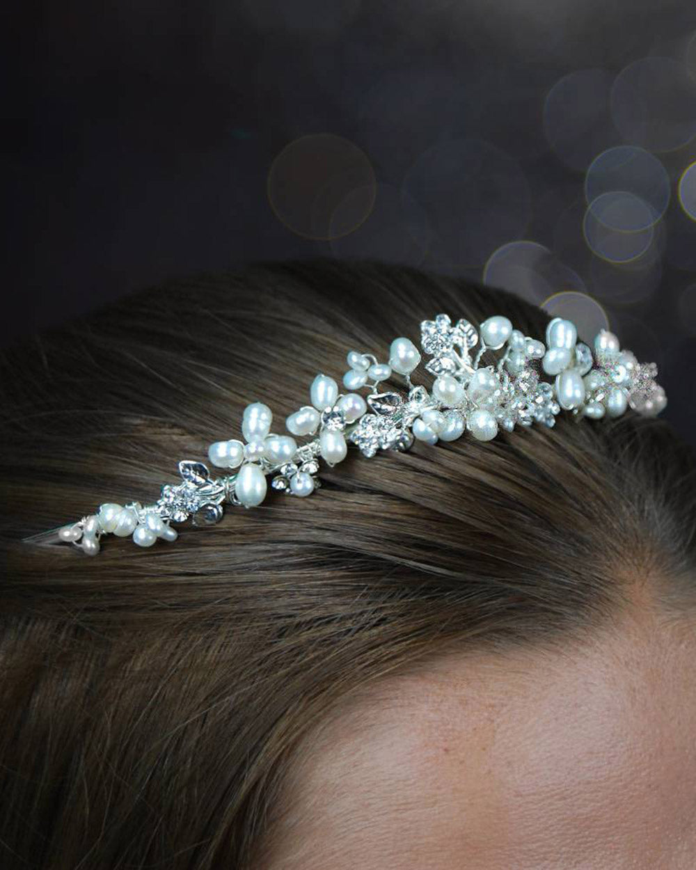 Wedding Tiara Pearl Diamante Floral 2.5cm