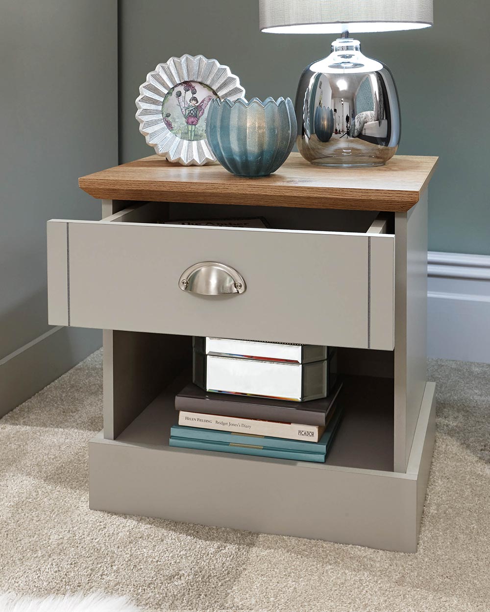 Single Bedside Table 1 Drawer Grey