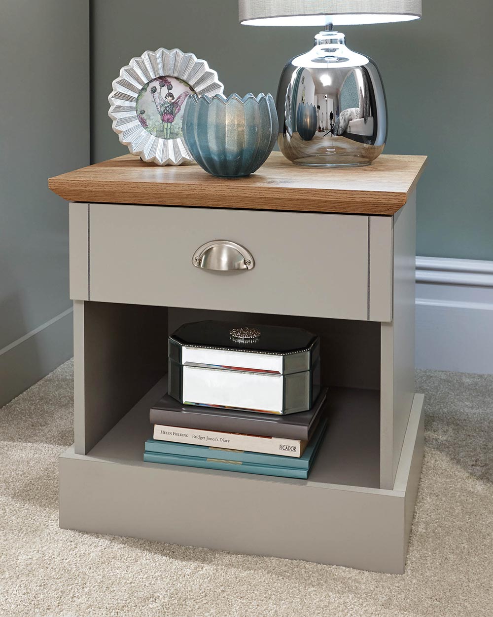 Single Bedside Table 1 Drawer Grey