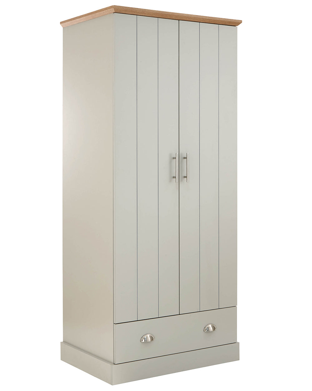 2 Door Wardrobe with 1 Drawer Grey side on view white cut out image