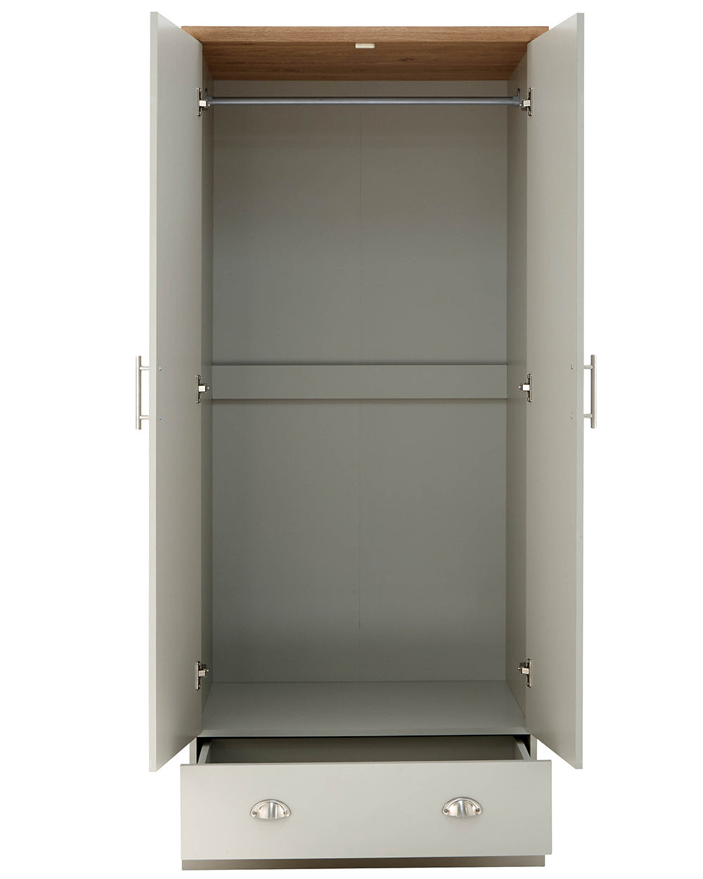 2 Door Wardrobe with 1 Drawer Grey wardrobe open white cut out image modern