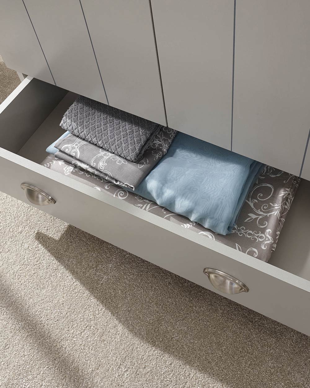 2 Door Wardrobe with 1 Drawer Grey close up of drawer space lifestyle image