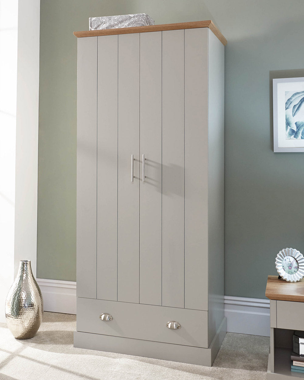 2 Door Wardrobe with 1 Drawer Grey lifestyle bedroom image