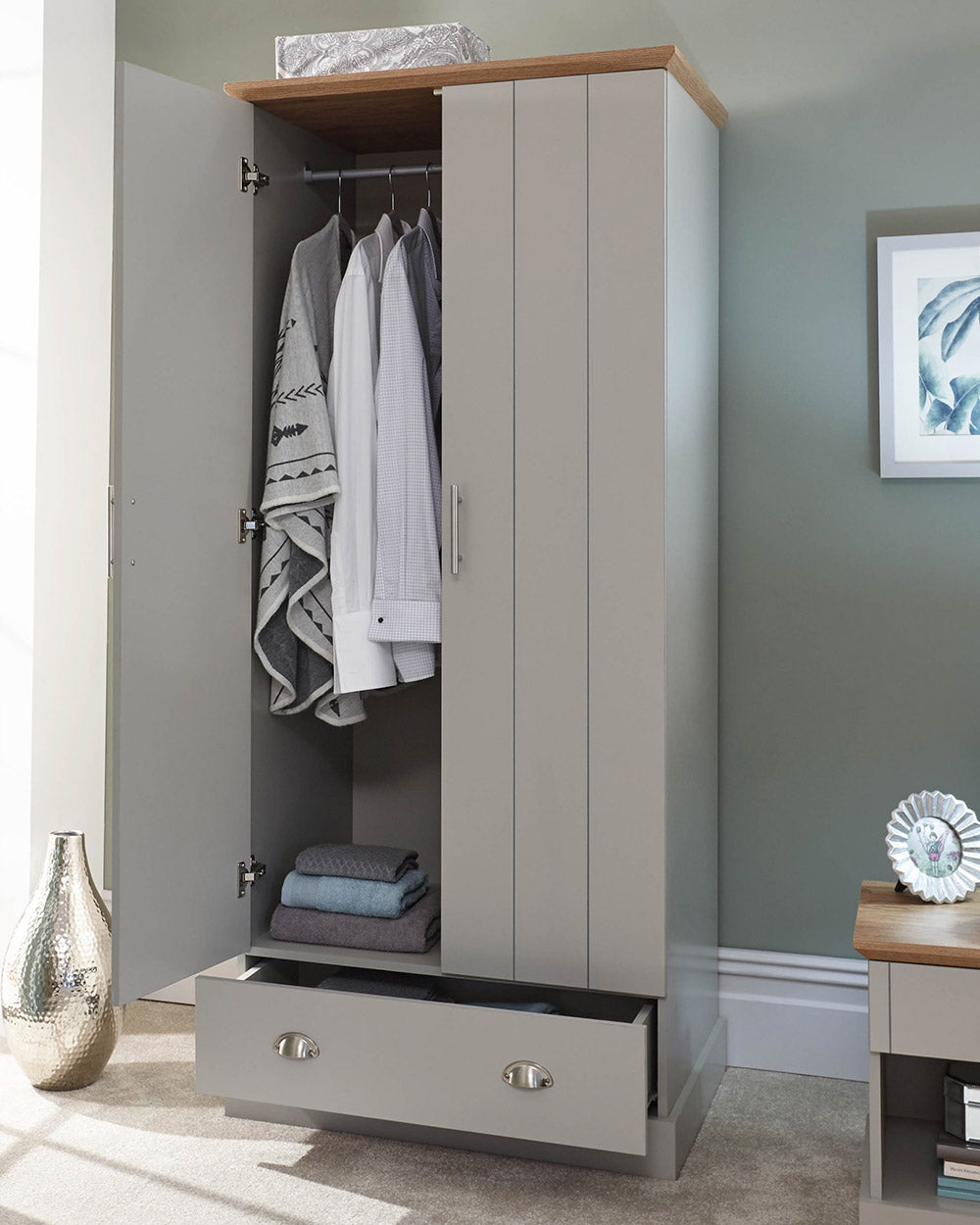 2 Door Wardrobe with 1 Drawer Grey lifestyle wardrobe in bedroom image