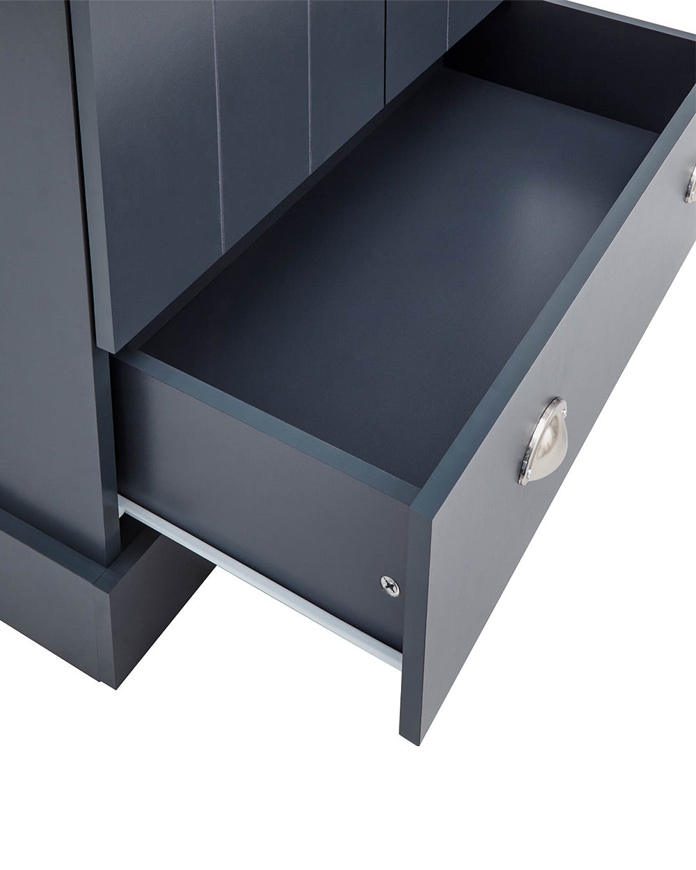 2 Door Wardrobe with 1 Drawer Slate Blue close up of the drawer on a white background