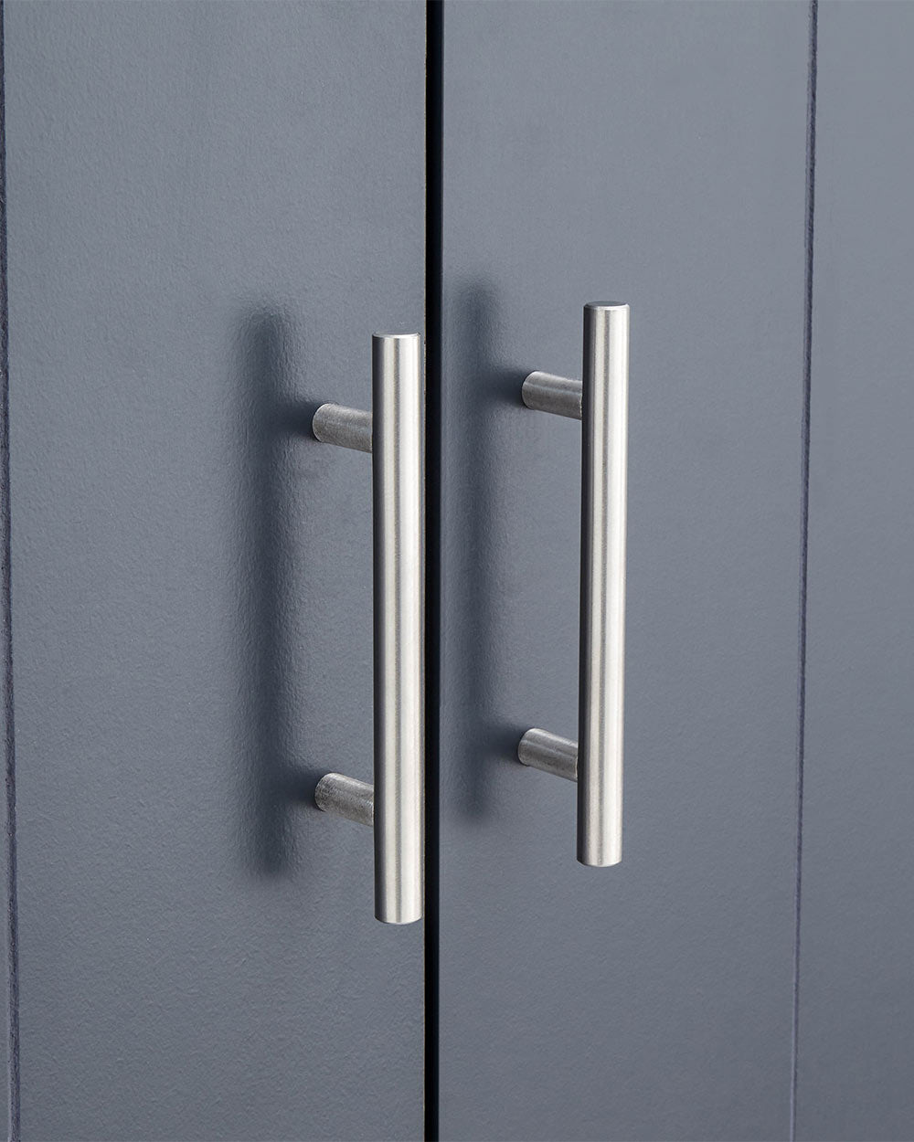 2 Door Wardrobe with 1 Drawer Slate Blue close up of the chrome handles