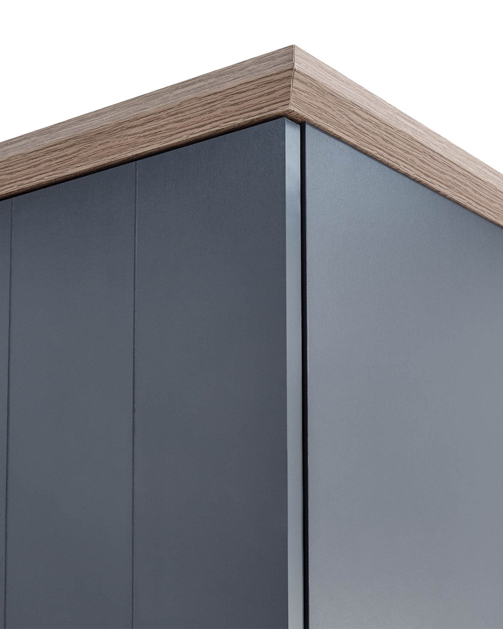 2 Door Wardrobe with 1 Drawer Slate Blue close up of the top trim of the wardrobe