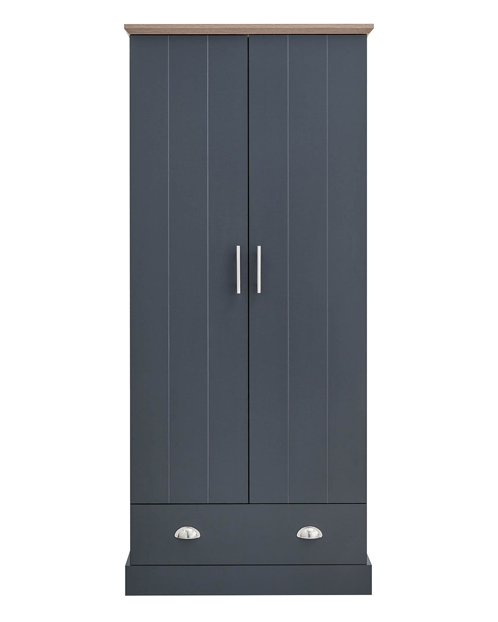 2 Door Wardrobe with 1 Drawer Slate Blue on a white background