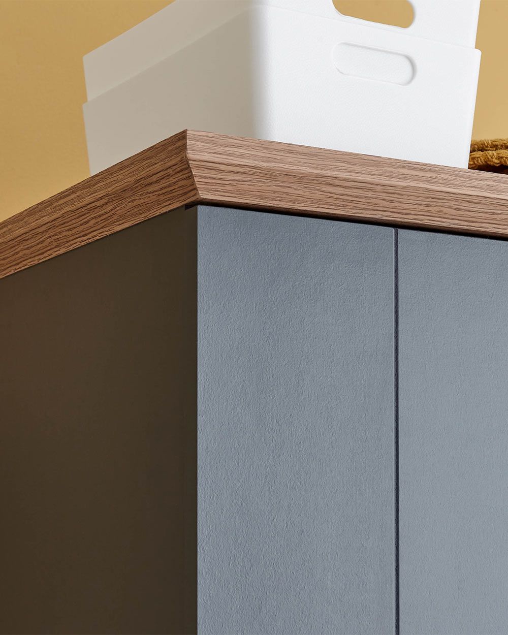2 Door Wardrobe with 1 Drawer Slate Blue close up of the top of the wardrobe