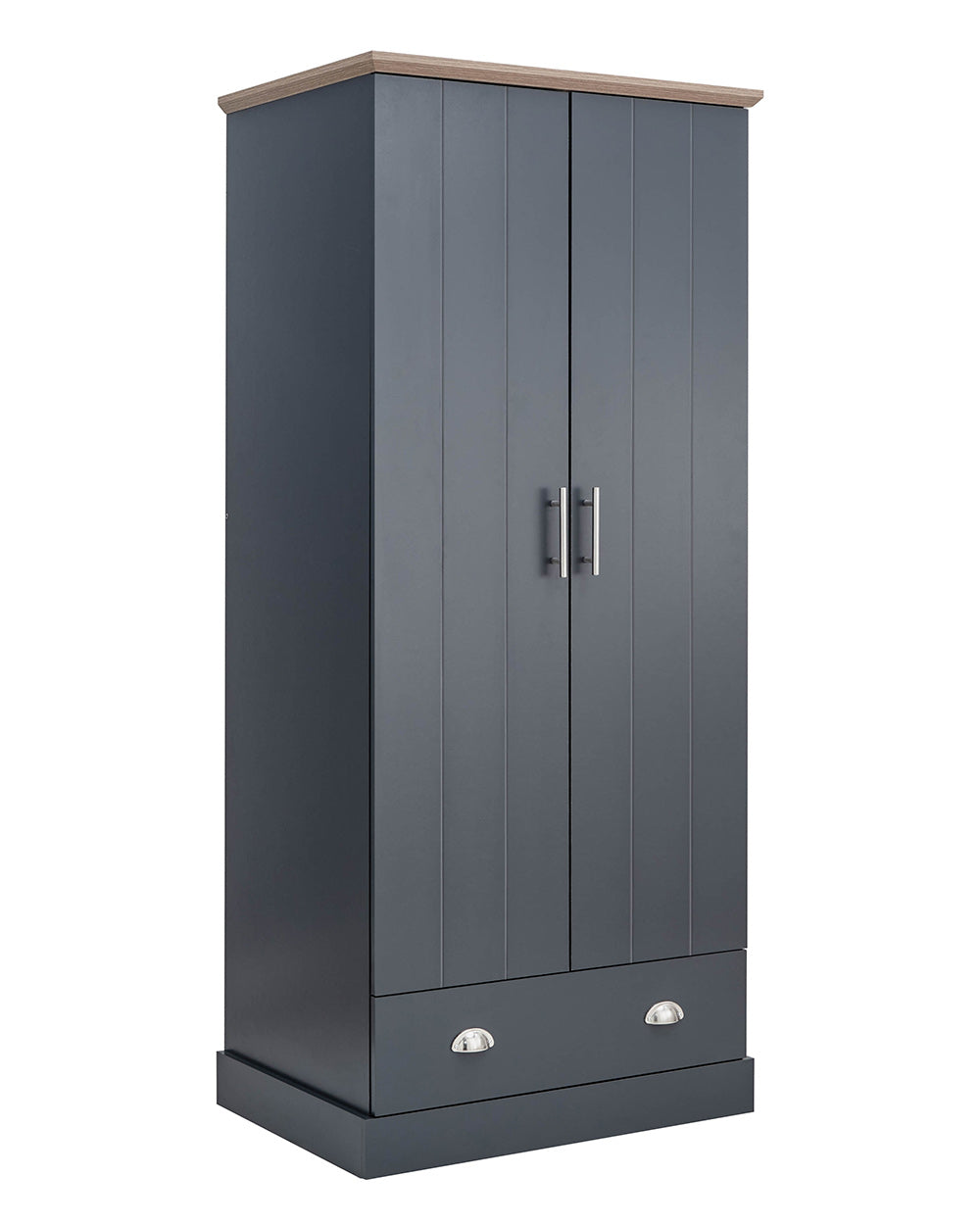2 Door Wardrobe with 1 Drawer Slate Blue side on view with a white background modern bedroom