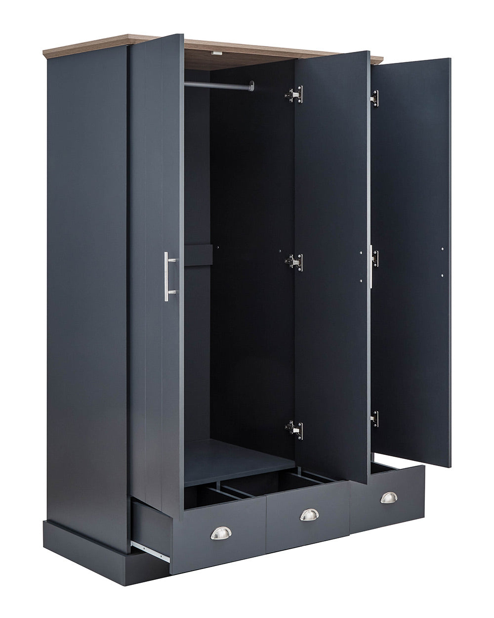Kendal 3 Door Wardrobe With 3 Drawers, Slate Blue