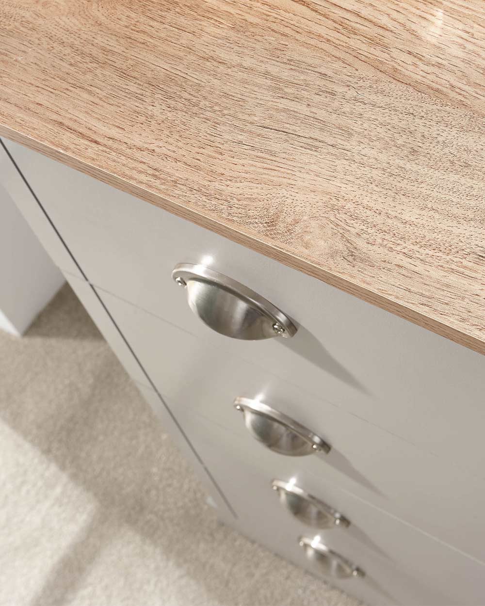2 + 3 Chest Of Drawers Grey With Oak Effect handle close up
