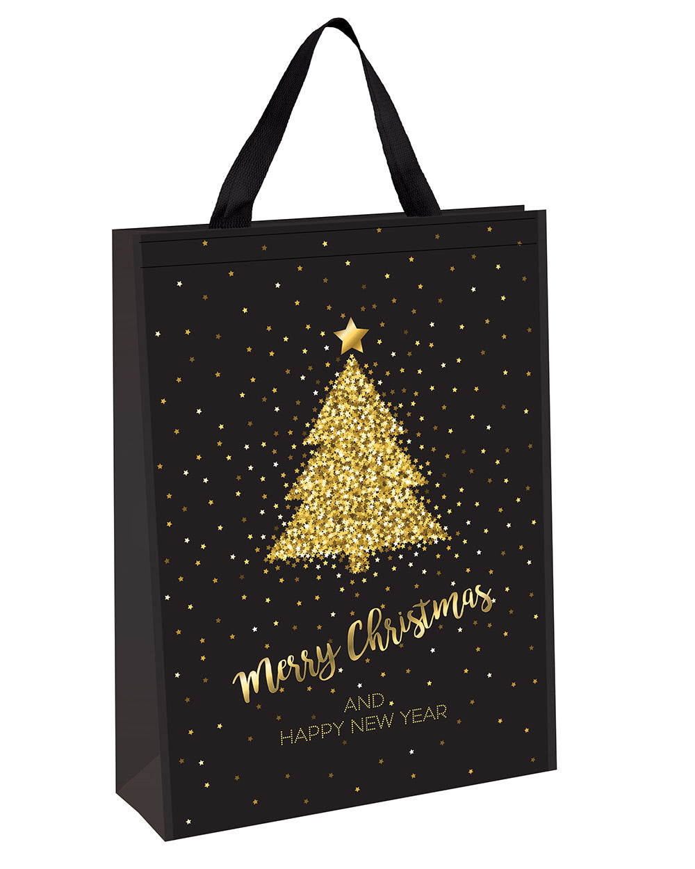Large Christmas Gift Bag Black Gold Tree