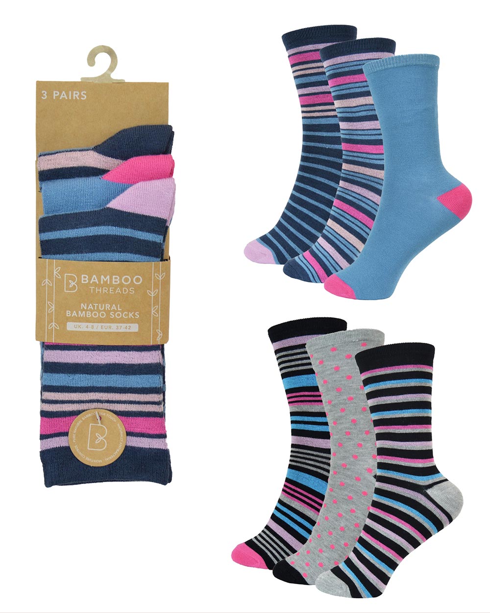 Women's Bamboo Socks Size 4-8, 3 Pack