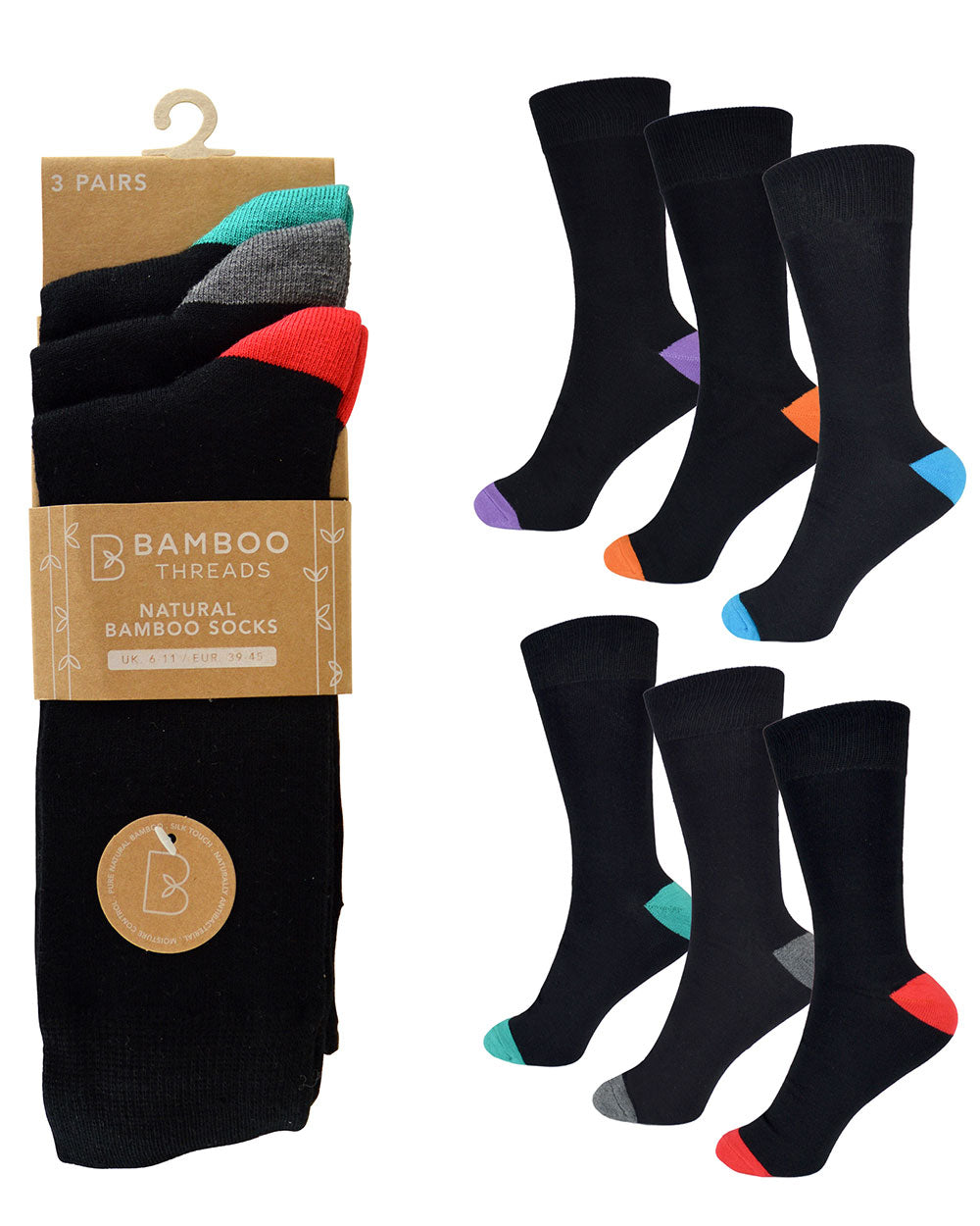 Men's Bamboo Socks Size 6-11, 3 Pack