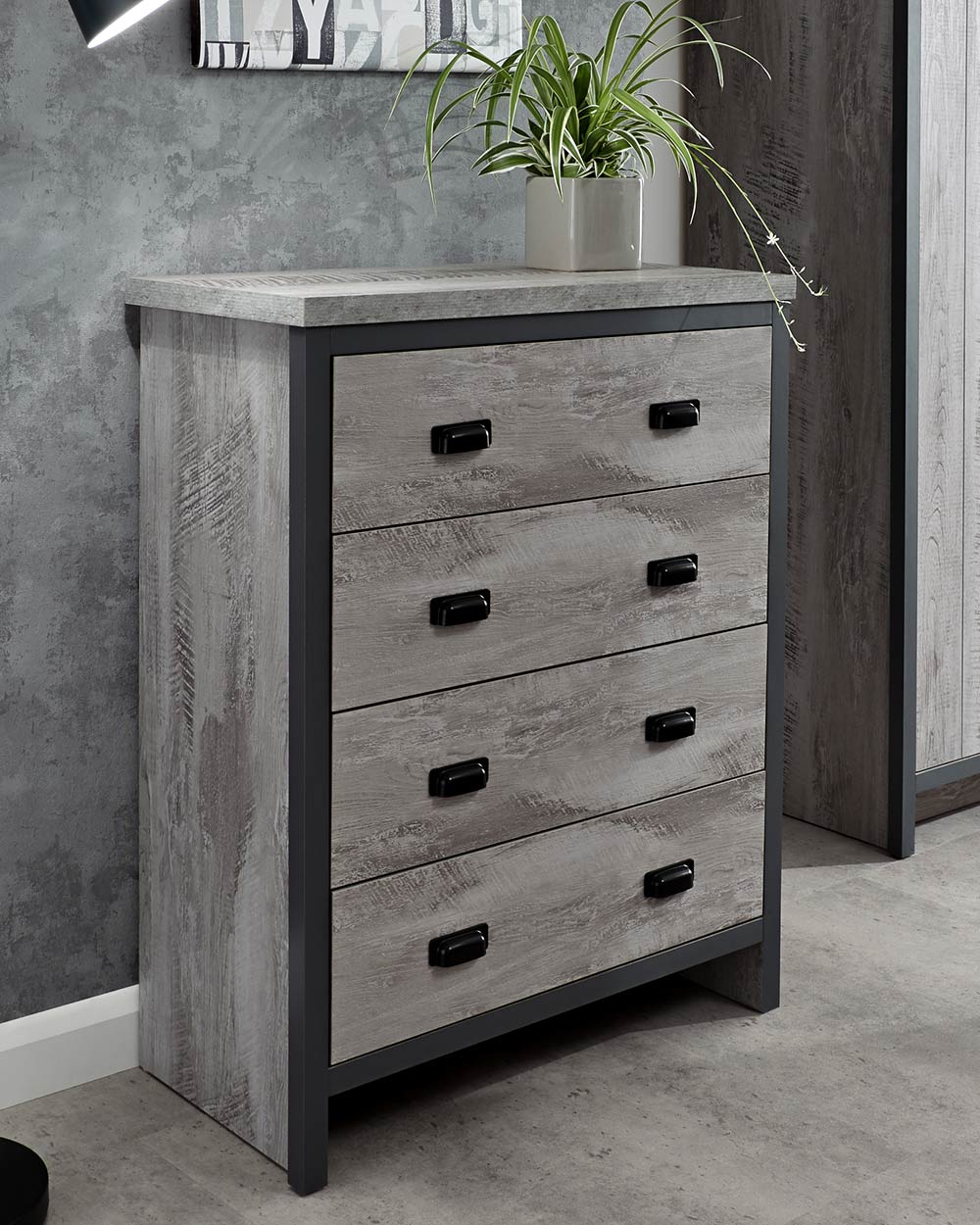 Looking for a modern bedroom furniture set? Then this 3 piece set will bring a splash of urban-chic to any interior! Comprising of; a wardrobe, a set of drawers and a bedside table.