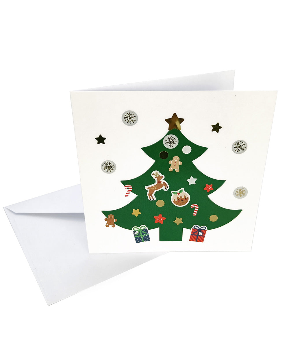 Inside this kit, you'll find 10 high-quality Christmas tree-shaped cards. With 5 light green and 5 dark green trees, you'll have the perfect canvas to create stunning, personalised cards. Accompanying these charming cards are 10 white envelopes, ensuring your heartfelt creations have the perfect finishing touch. With an array of 140 jolly festive stickers, from candy canes to gingerbread men, snowmen to Santa Claus, reindeer to presents and more! and 110 gold stickers