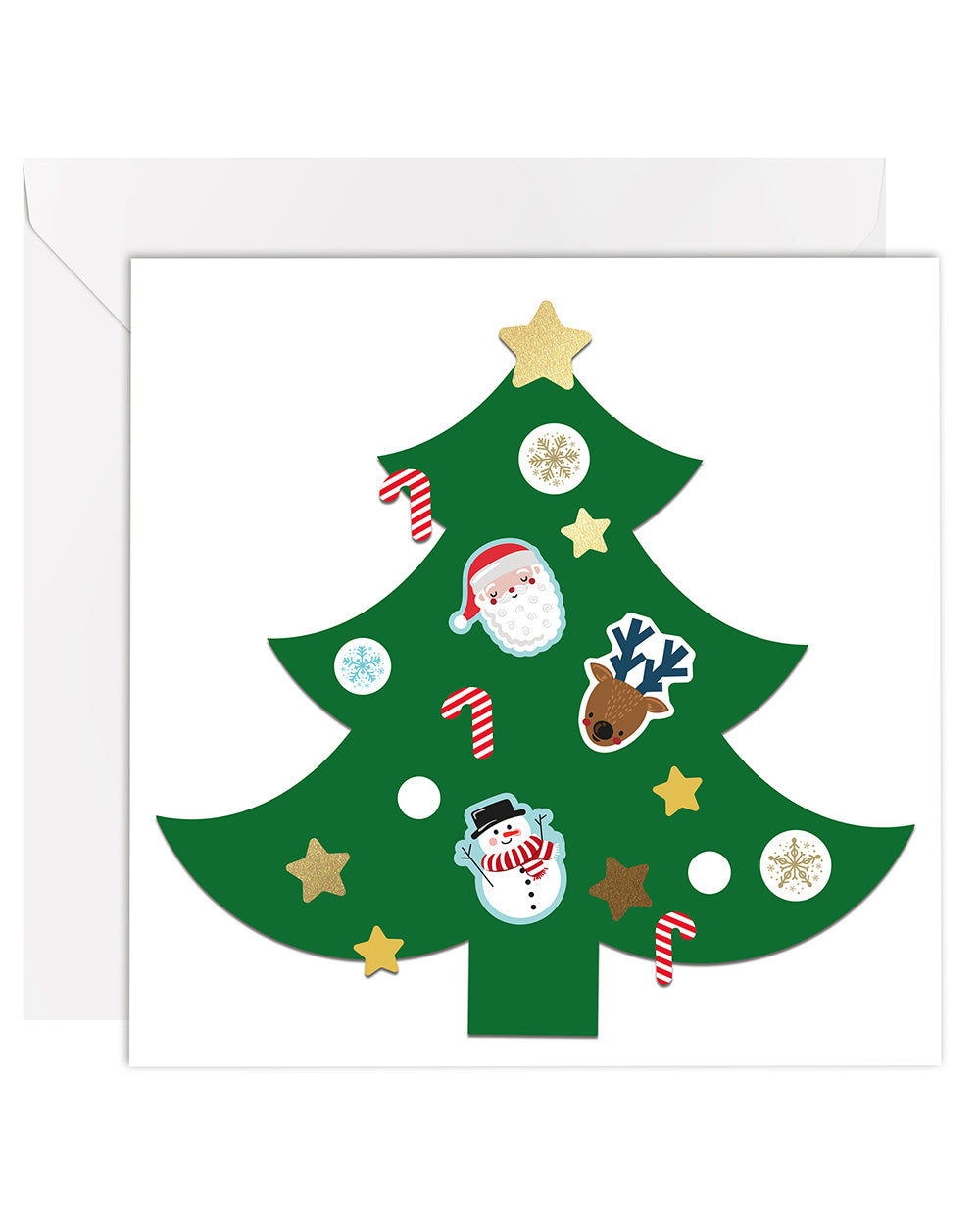 Inside this kit, you'll find 10 high-quality Christmas tree-shaped cards. With 5 light green and 5 dark green trees, you'll have the perfect canvas to create stunning, personalised cards. Accompanying these charming cards are 10 white envelopes, ensuring your heartfelt creations have the perfect finishing touch. With an array of 140 jolly festive stickers, from candy canes to gingerbread men, snowmen to Santa Claus, reindeer to presents and more! and 110 gold stickers