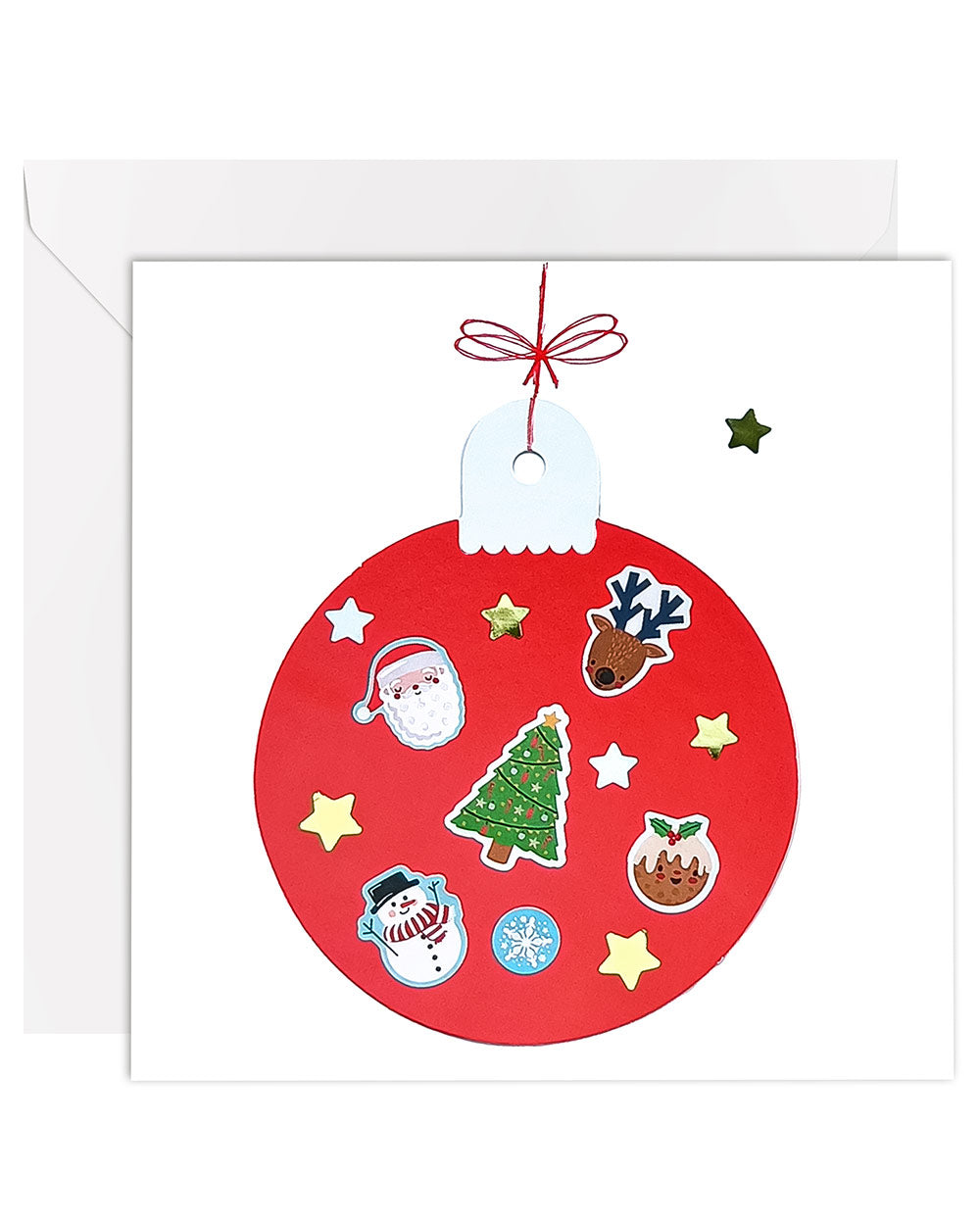 Inside, you'll discover 10 bauble-shaped cards. With 5 captivating green bauble cards and 5 vibrant red bauble cards, with a shimmering gold back. You'll have the perfect canvas to bring your imagination to life. Included in this Christmas card making kit is a whopping 250 stickers in total. Among these stickers, you'll find 140 jolly festive delights. Everything to make your own cards!