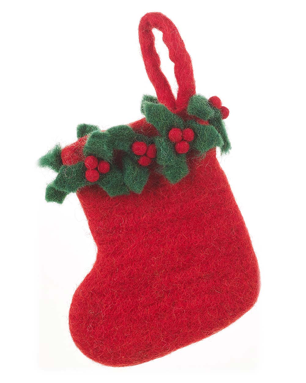 Felt Christmas Decorations Handmade Stocking Red Holly