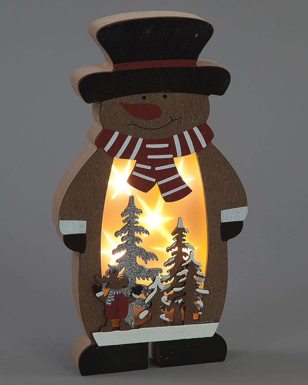 LED Christmas Decoration Wooden Snowman lit up
