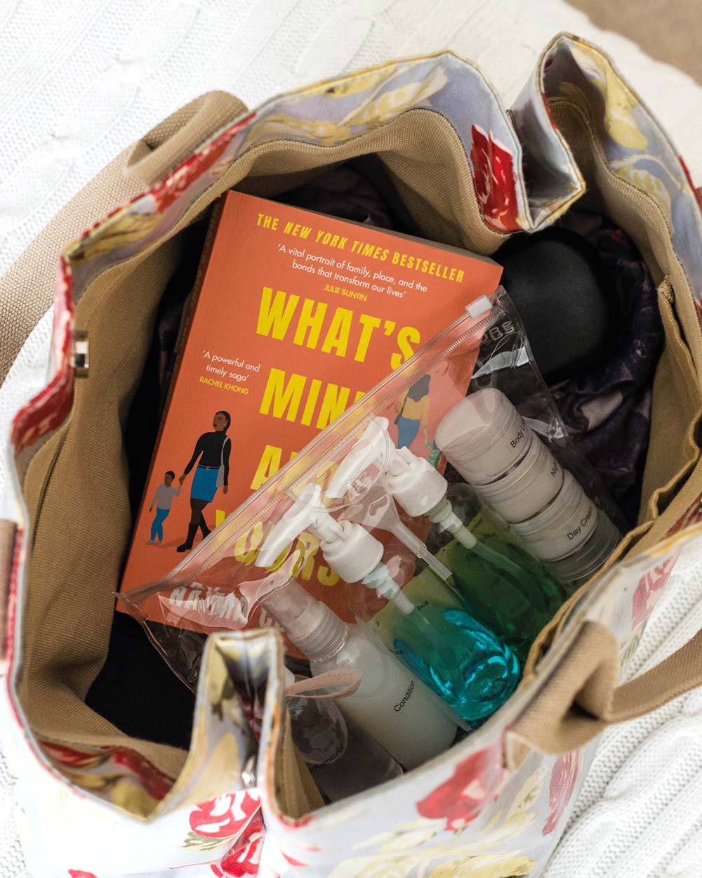 lifestyle image of this travel set in hand luggage