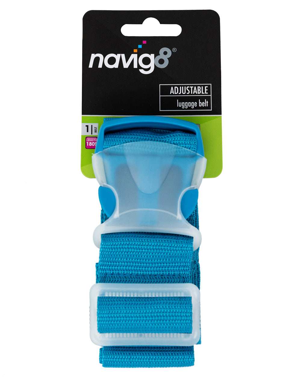 Luggage Strap Adjustable Belt Suitcase Blue in packaging on a white back ground