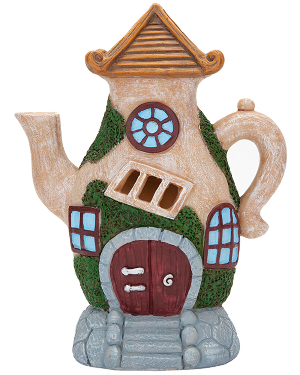 Solar Light Up Garden Ornament Fairy House Teapot