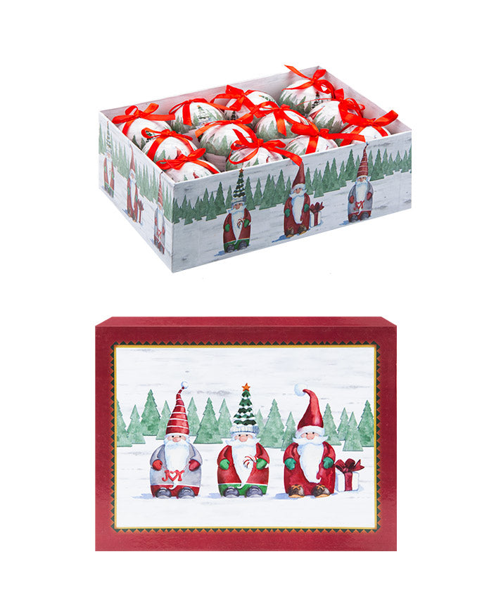 12PC Christmas Bauble Set Gift Boxed Santa Gonk