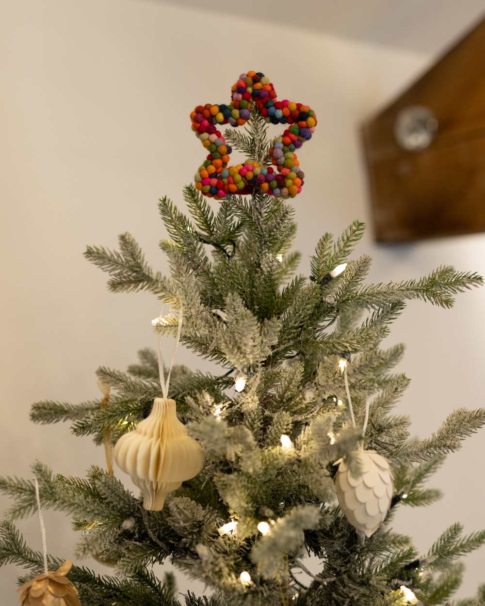Christmas Tree Topper Pom Pom Handmade Star