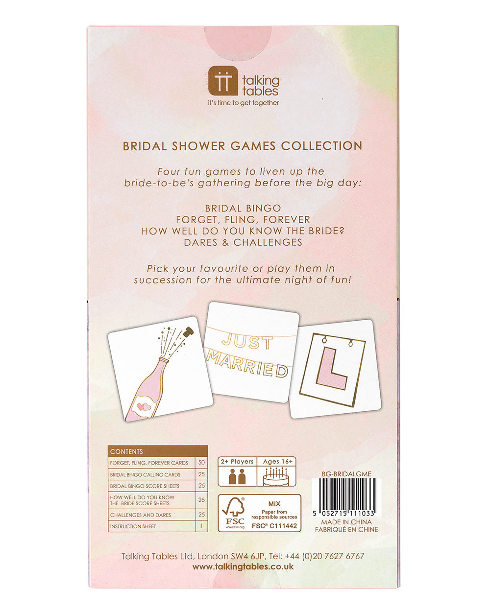 hen party games photo of the back of the box and contents on a white cut out back ground