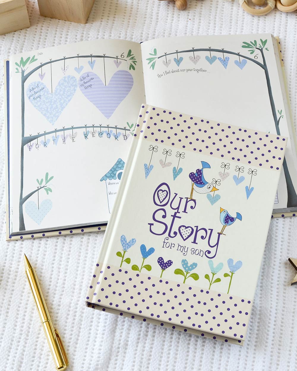 Memory Book Journal Our Story, for my Son lifestyle photo of the inside and front cover
