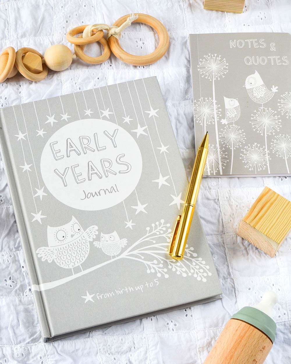 Early year baby book memory journal in a lifestyle photo