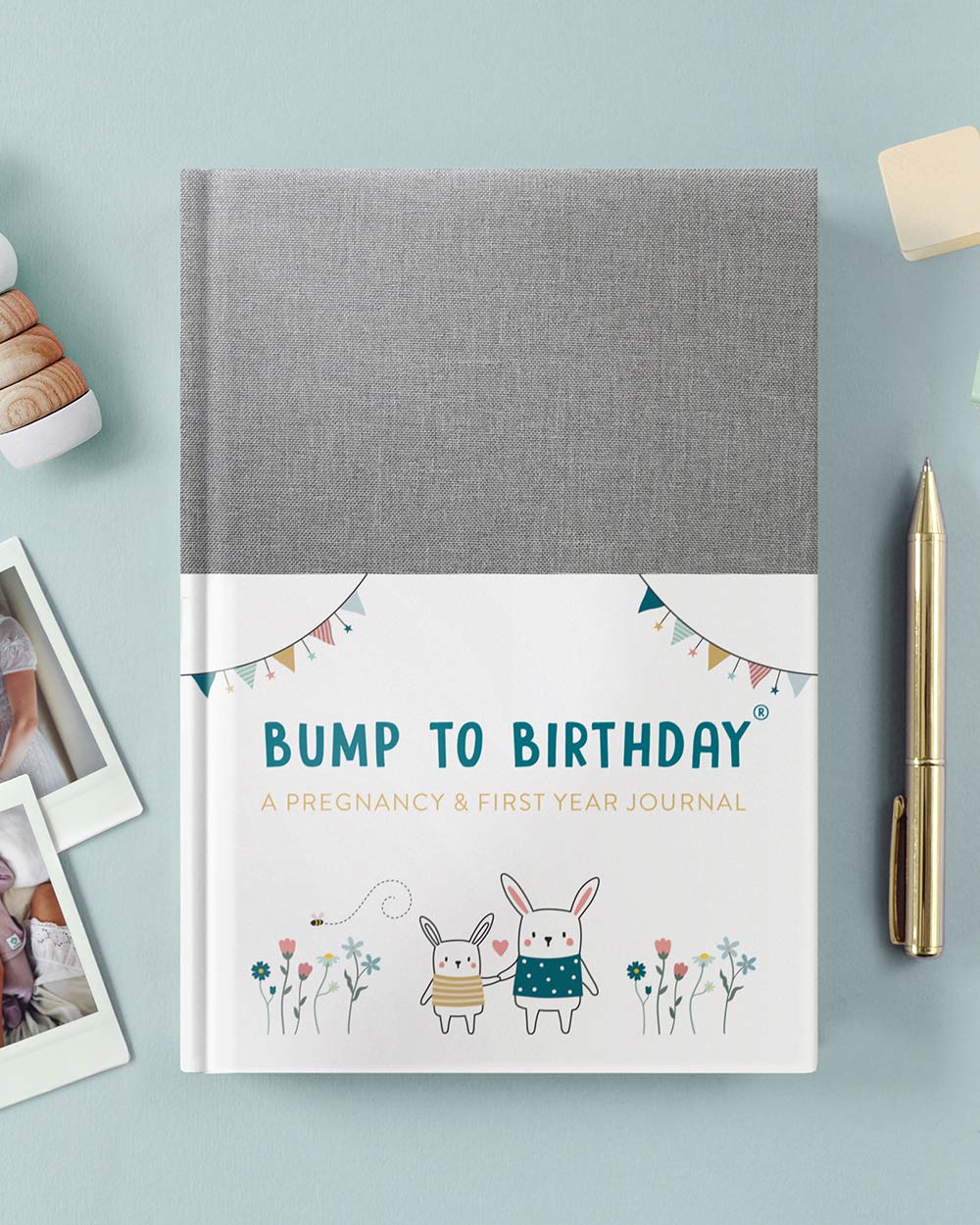 Capture and journal your pregnancy, birth and up until your baby's 1st Birthday with this lovely memory book. Helping you hold onto memories in a wonderful keepsake book with room to write, add in photos to tell your own story. Front cover lifestyle image